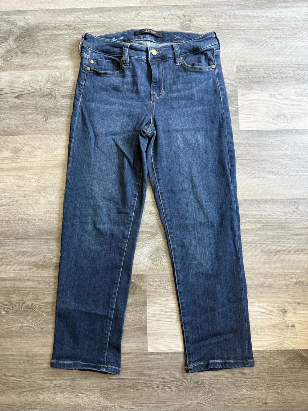 Liverpool Crop Straight Jeans 6 Dark Wash Stretchy Streetwear - Picture 5 of 12
